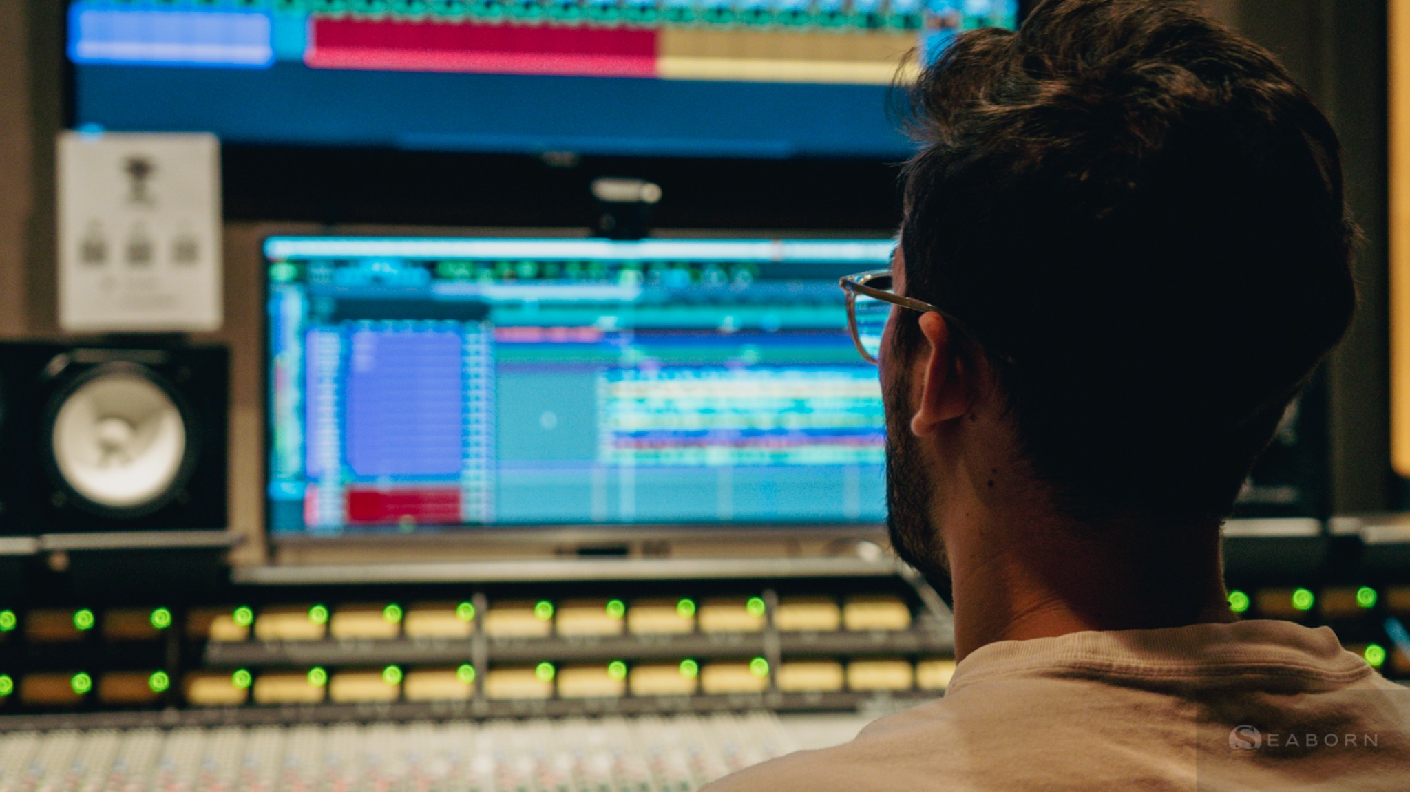 Mixing session displayed on studio monitor
